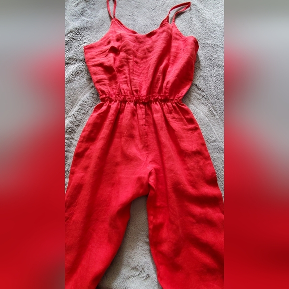 Red linen jumpsuit L - Picture 3 of 11